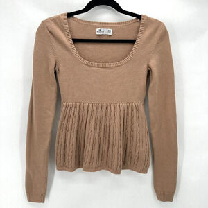 Hollister Y2K Cable Knit Babydoll Sweater Size XS‎ Brown Grunge 90s Retro Dainty